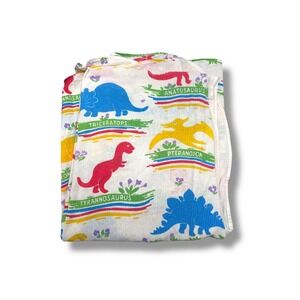 Vintage Sears Dinosaur Twin Flat Sheet Kids Bedding Colorful Prehistoric Print